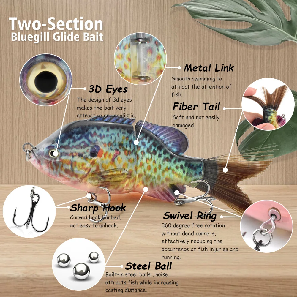 13Cm/33G Bionic Two-Section Hairy Tail Plastic Lure for Sea Fishing, Freshwater Lure, Multi-Section Realistic Full-Swimming Layer Fishing Bait