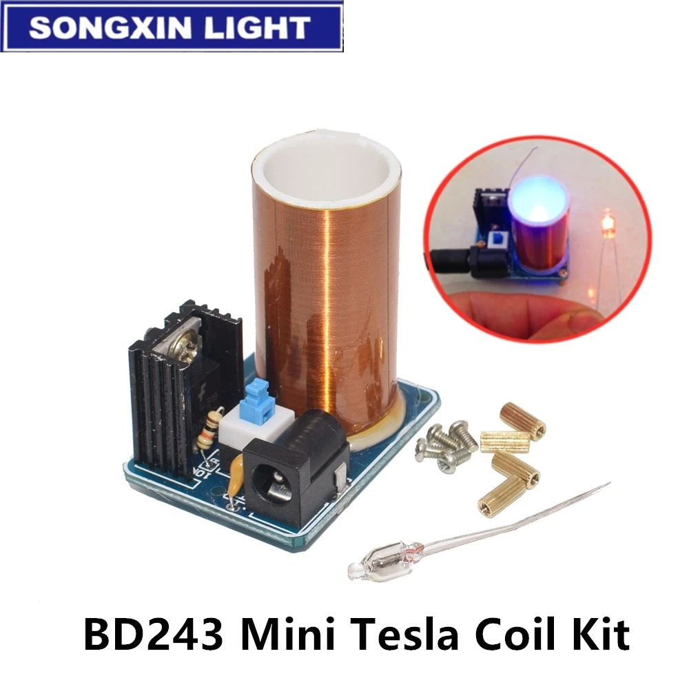 BD243 BD243C Mini Tesla Coil Kit Magic Props DIY Parts Empty Lights Technology Diy Electronics BD243C DIY Mini Tesla Coil Module