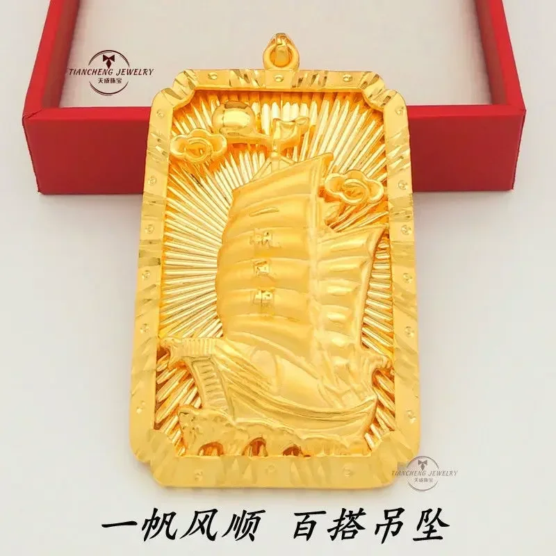 Simulation 100% Pure 18K Gold Real Gold Necklace Men's Hollow Bamboo Necklace Men's High-Grade Jewelry Avalokitesvara Pendant