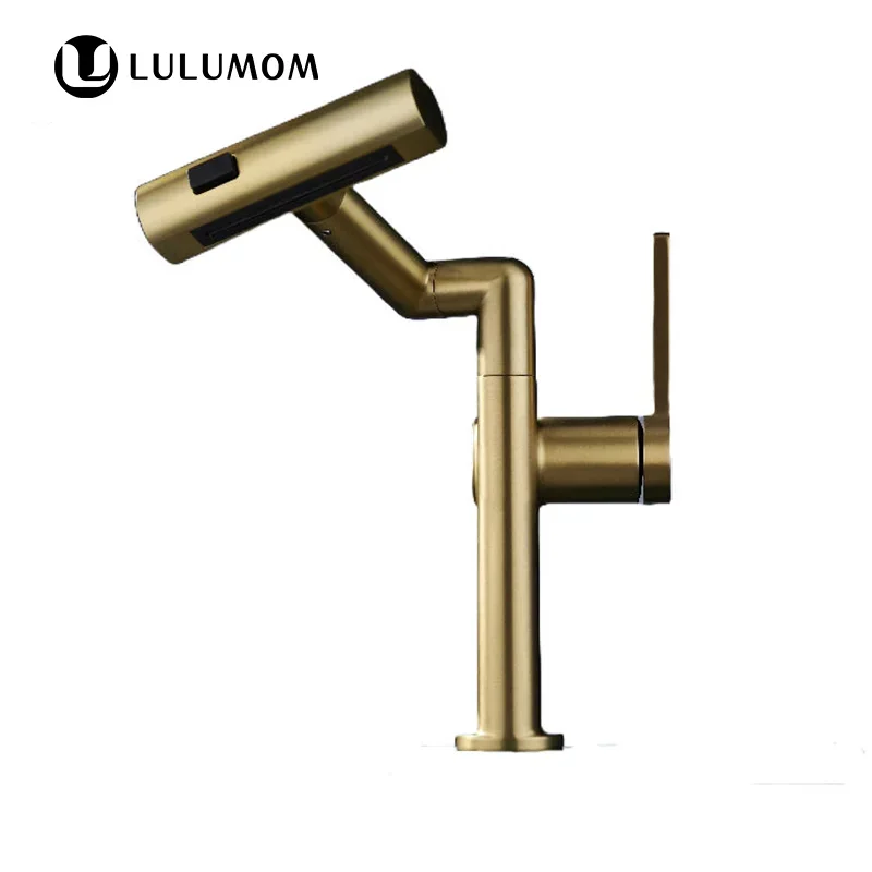 

LULUMOM Gold Basin Faucet Single-Handle Bathroom & Kitchen Sink Mixer Taps Multi-Function Hot Cold Water Stream Sprayer