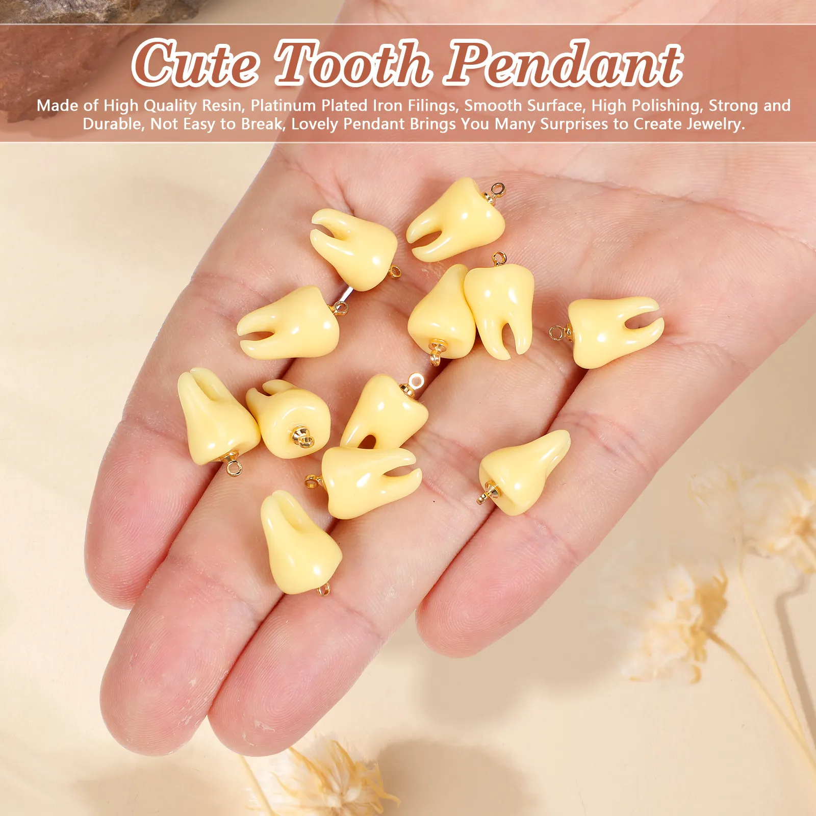 12Pcs Creative Small Teeth Charms Resin Pendant Charms for Jewelry Making DIY Crafts Necklace Bracelet Keychain Decor