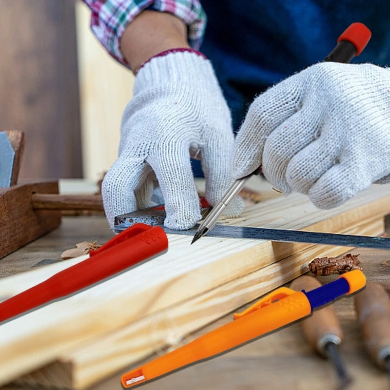 Lápiz mecánico para trabajar madera, sacapuntas integrado, lápiz con Agujero profundo, herramienta trazado carpintería