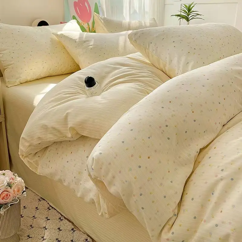 

Galsang Flowers 4PC Bedding Set - Skin-Friendly Double-Layer Yarn Sheets + Duvet, Instagram Style, Dorm/Home