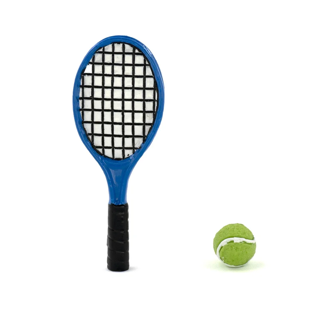 1/12 Dollhouse Miniature Accessories Mini Resin Tennis Racket with Ball Model  for Doll House Decoration ob11