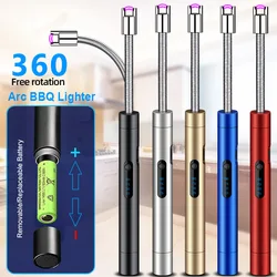 360 Free Rotation Candle Lighter,Windproof USB Type-C Rechargeable Electric Lighter, Electronic Cigarette Lighters Men Gadgets