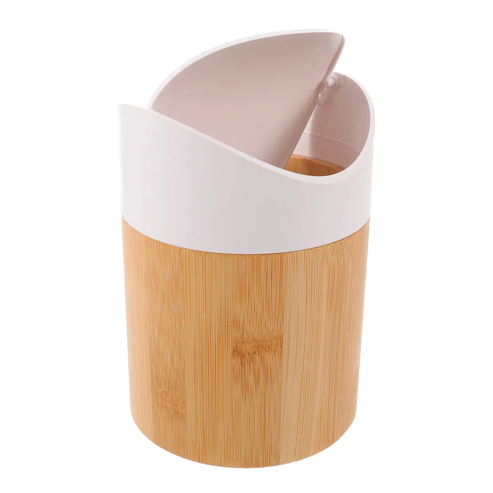 Mini Table Trash Bin Countertop Trash Can With Swing Lid Bamboo Waste Basket Kitchen Office Tabletop Garbage Bin