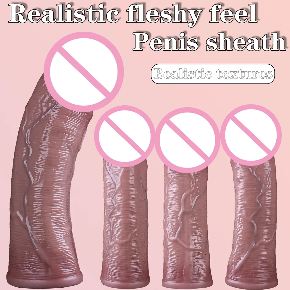 Long Big Penis Sleeve Male Thick Penis Sleeve Realistic Penis Soft Flexible Liquid Silicone Real Skin Texture Couples Bedroom Fun Adult Sex Toy Male Products view 4