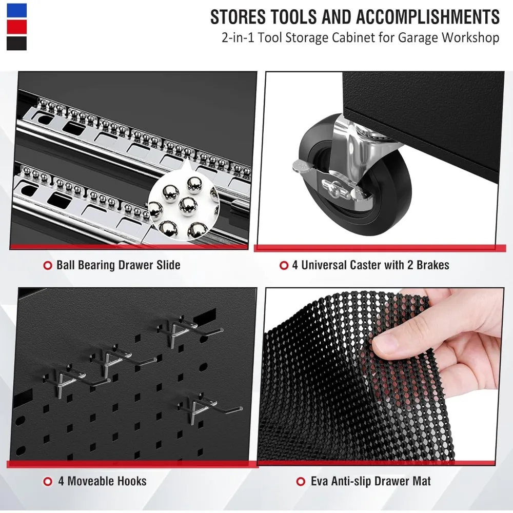 Gabinete de herramientas con ruedas de 4 cajones de alta resistencia con capacidad de 580 lb - Azul, soluciones de almacenamiento