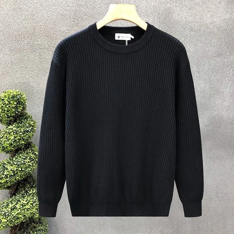 Korean Style Men's Sweater Vertical Stripes Round Neck Pullovers High Quality Inner Soft Knitted Fashion Versatile Undershirt