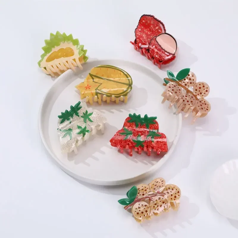 Cartoon Summer Fruit Hair Claw Sweet Food Strawberry Durian Litchi Crab Hair Clips for Woman Girls Hairpins Hair Accessories