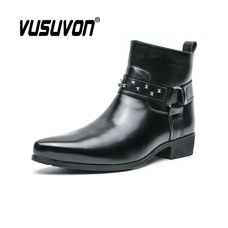 Fashion Men Split Leather ZIP Boots Black Casual Winter Shoes Comfortable Ankle Slip-On Flats Big Size 38-46 British Style