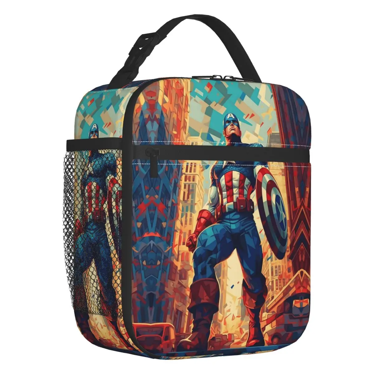 

Custom Captain America Insulated Lunch Bag for Women Resuable Anime Cartoon Classical Film Thermal Cooler Bento Box Beach Travel