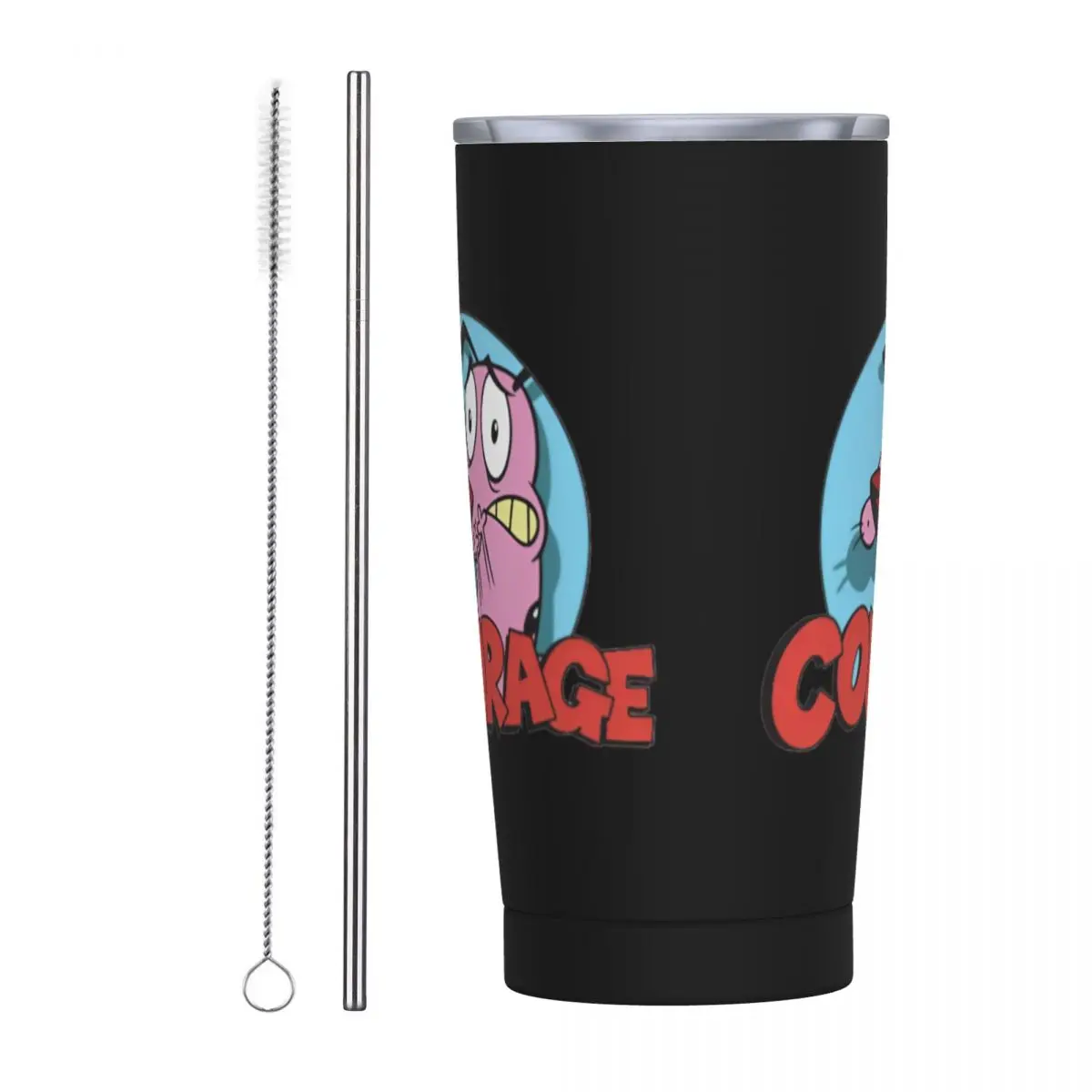 Stainless Steel Tumbler Cowardly Dog Courage Mugs Cup With Straws Cold Drink Water Bottle Leakproof Large Capacity Coffee Mug