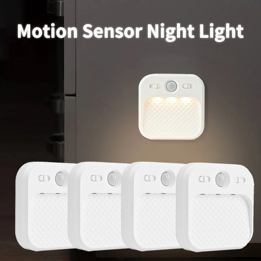 4 Pack Motion Sensor LED Night Light Rechargeable Stick-on Magnet Night Lamp for Bedroom Stairs Cabinet Hallway Kitchen Lights