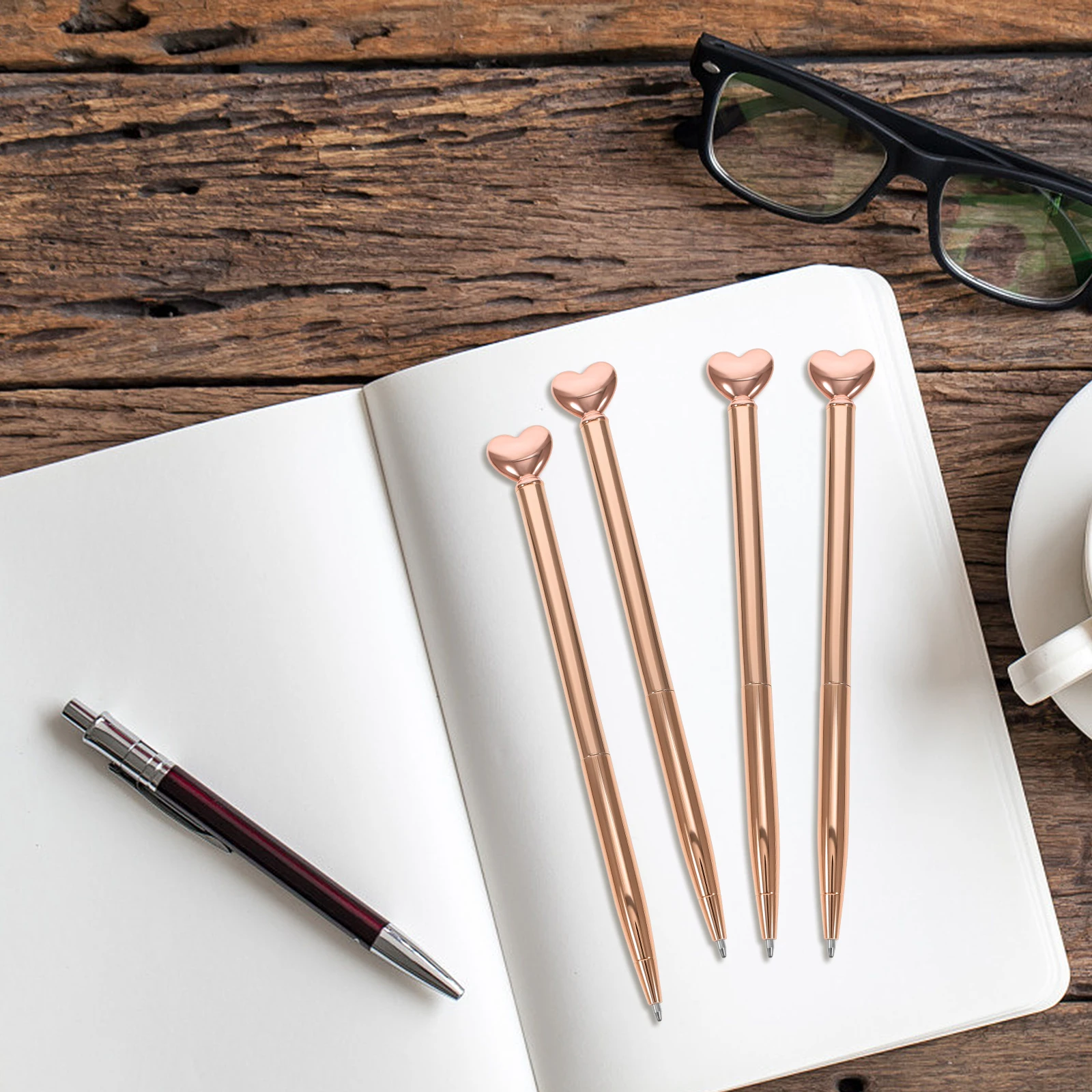 

12pcs Metal Ballpoint Pen Creative Love Shape Ergonomic Writing Pens Portable Student Multi-Function Smooth for Study
