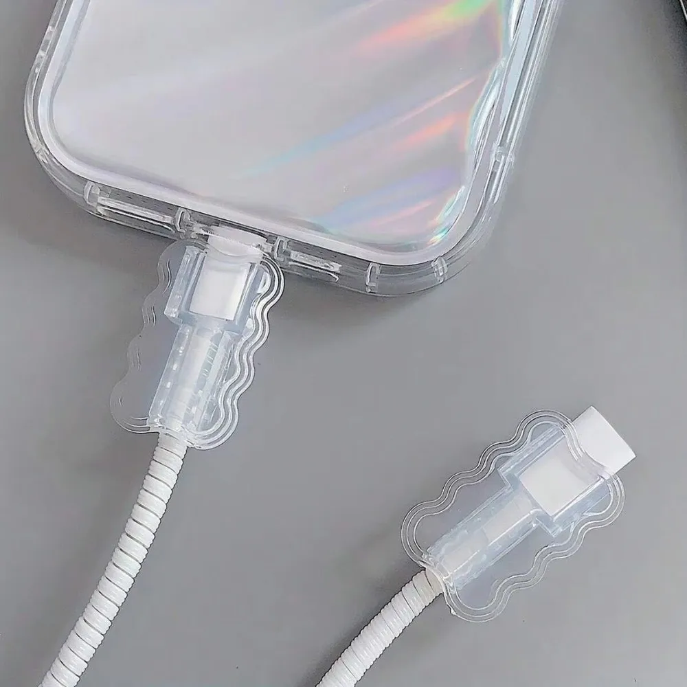 5Pcs Transparent Data Cable Protector Anti-Breakage Double Layered Waves Data Cable Sleeves Wear-resistant Fall Prevention