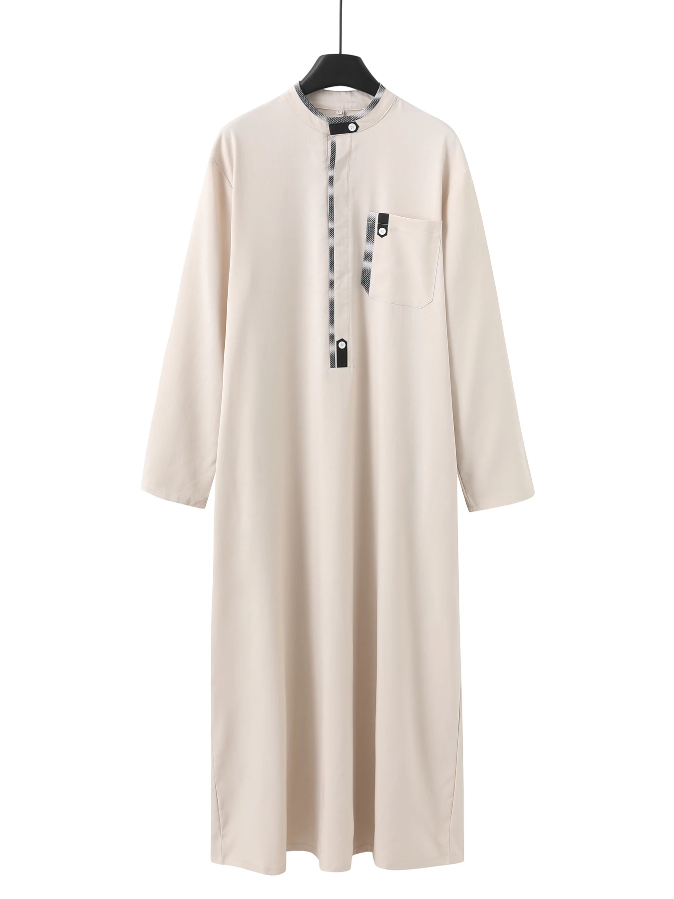 Kaftan men's robe Muslim long sleeve color block Formal wear Islamic loose Arabic ethnic style men's casual robe