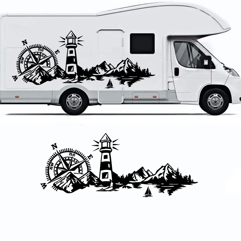 

Large Compass Lighthouse Mountains & Sea Camper Rv Car Sticker Decal Motorhome Caravan Campervan Auto Vehicle Decor