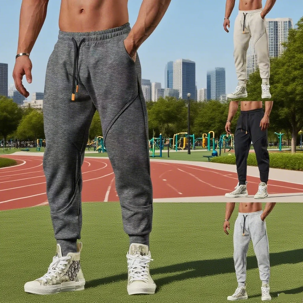 

Men's sports casual trousers winter loose thick outdoor running cuff sweatpants gym American basketball training pants