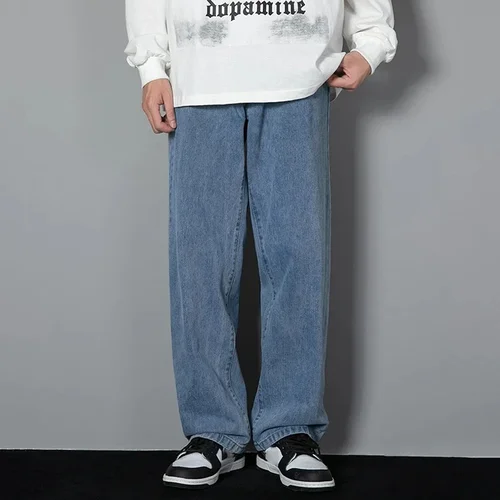 Imagen 2 del producto Pantalones vaqueros informales de pierna recta simples para hombre, pantalones vaqueros holgados de moda coreana, pantalones vaqueros básicos para jóvenes, ropa de trabajo diaria Popular, pantalones vaqueros