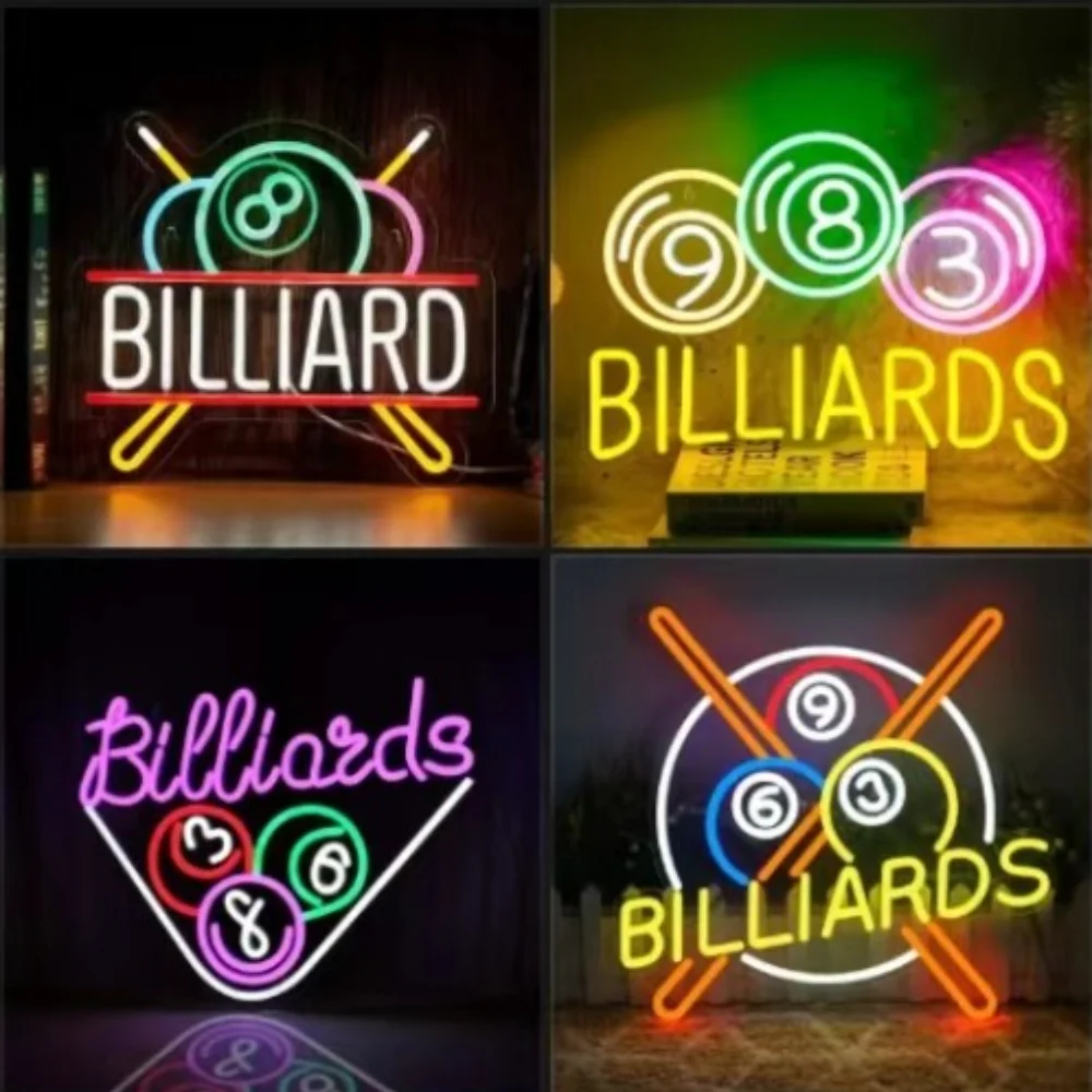 Billiards Neon Sign LED Colored Neon Light for Wall Decoration Dimmable USB Neon Light for Pool Room Game Party Decoration