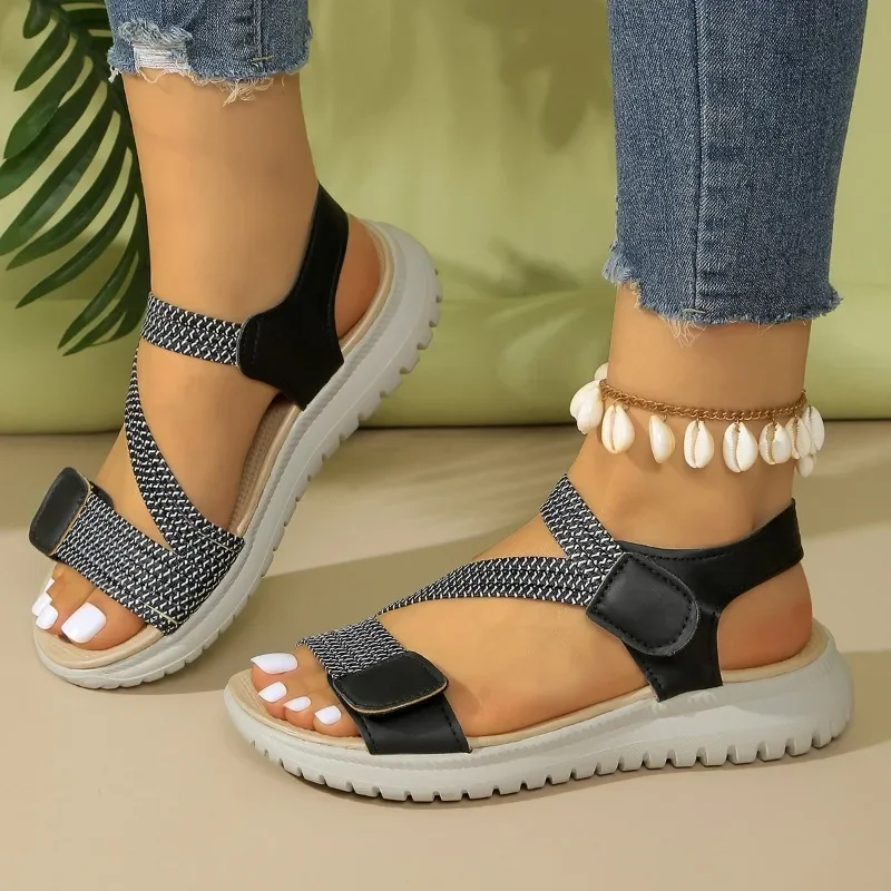 

2025 Hot Sale Ladies Shoes Peep Toe Women's Sandals Fashion Best Seller Casual Sandals Women Summer Plus Size Solid Flat Sandals