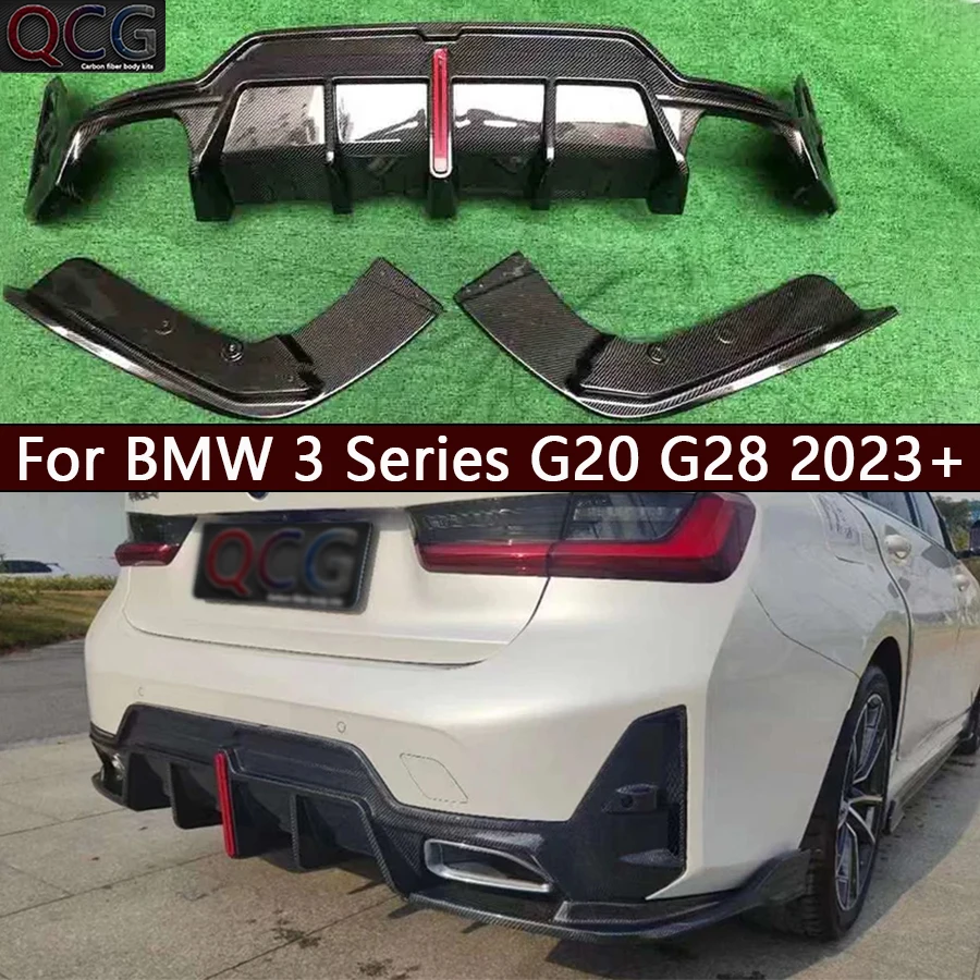 

Для BMW 3 серии G20 G28 2023 + диффузор из углеродного волокна, задний бампер, спойлер, задняя губа, шунт, автомобильные аксессуары, обновленный комплект кузова