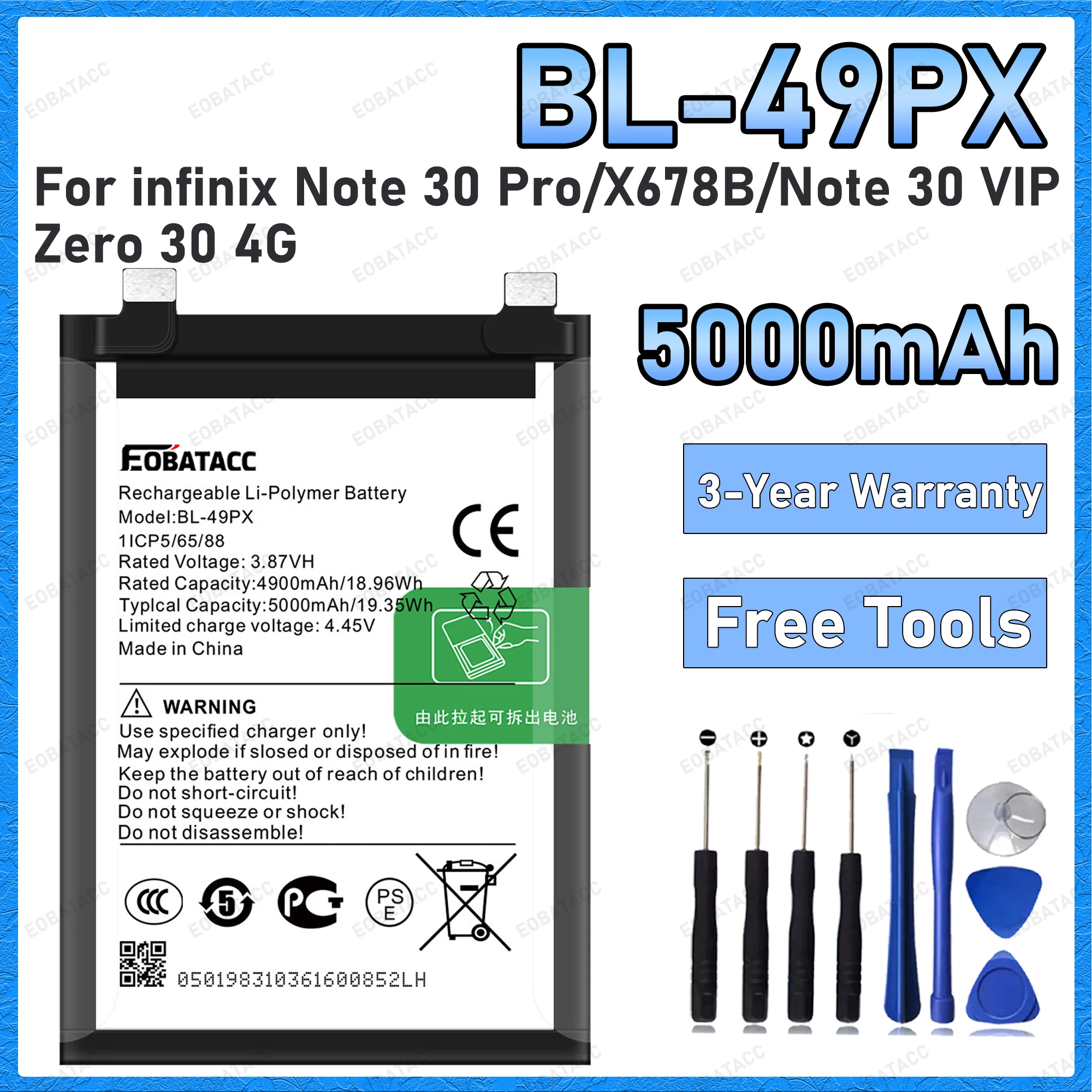 5000mAh BL-49PX Battery For infinix Note 30 Pro/X678B/Note 30 VIP/Zero 30 4G Batteries New High Quanlity+Free Tools