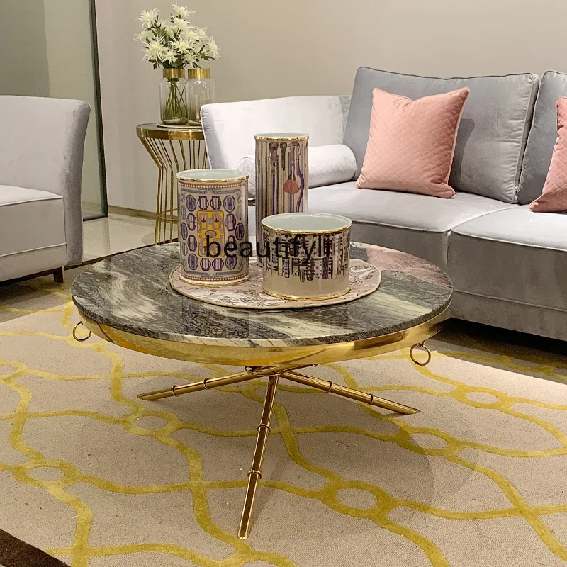 E153 Living room round table simple modern creative tempered glass gold stainless steel coffee table