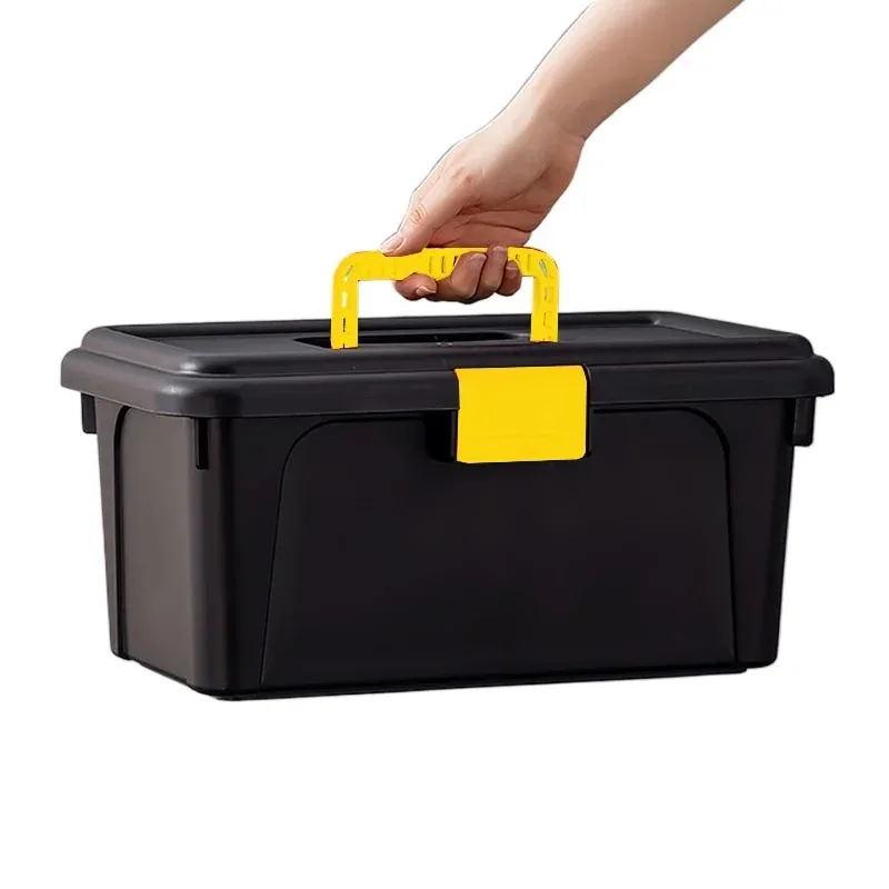 Multi functional double-layer handheld toolbox, portable and sturdy assembly, large plastic storage box with lid