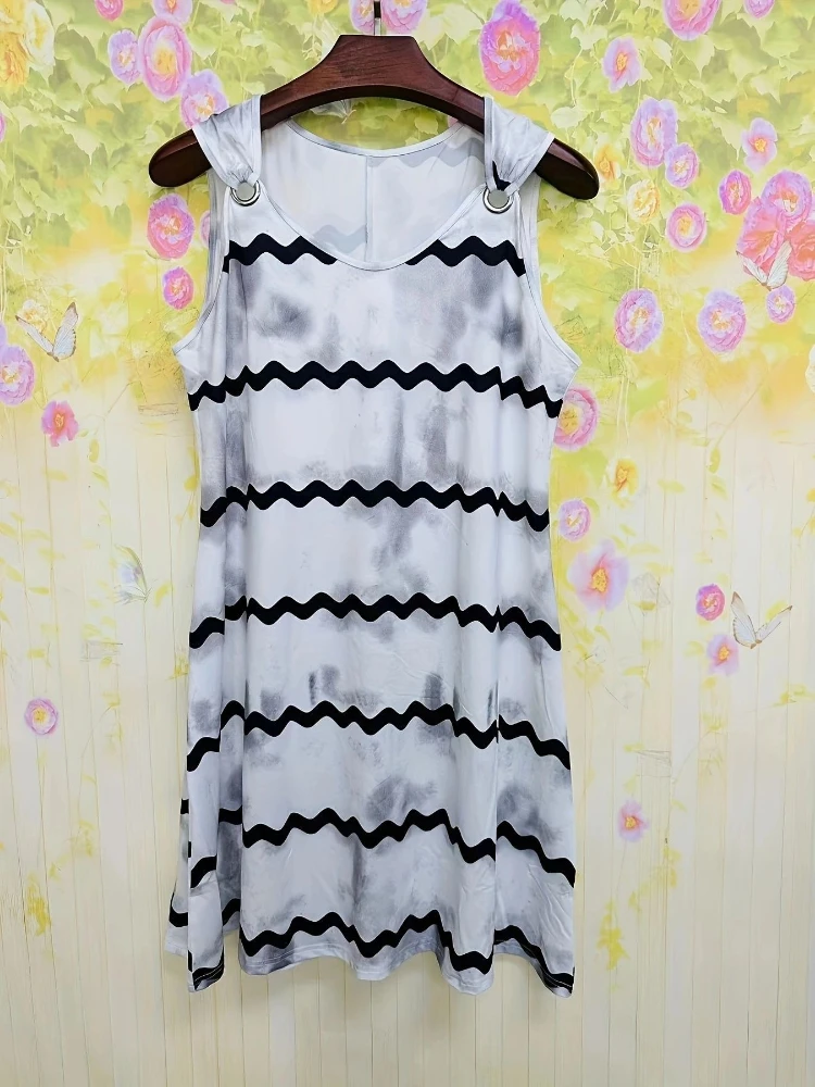 2023 dames slim fit gestreepte jurk - lente zomer mouwloze a-lijn midi-jurk casual losse loungejurk