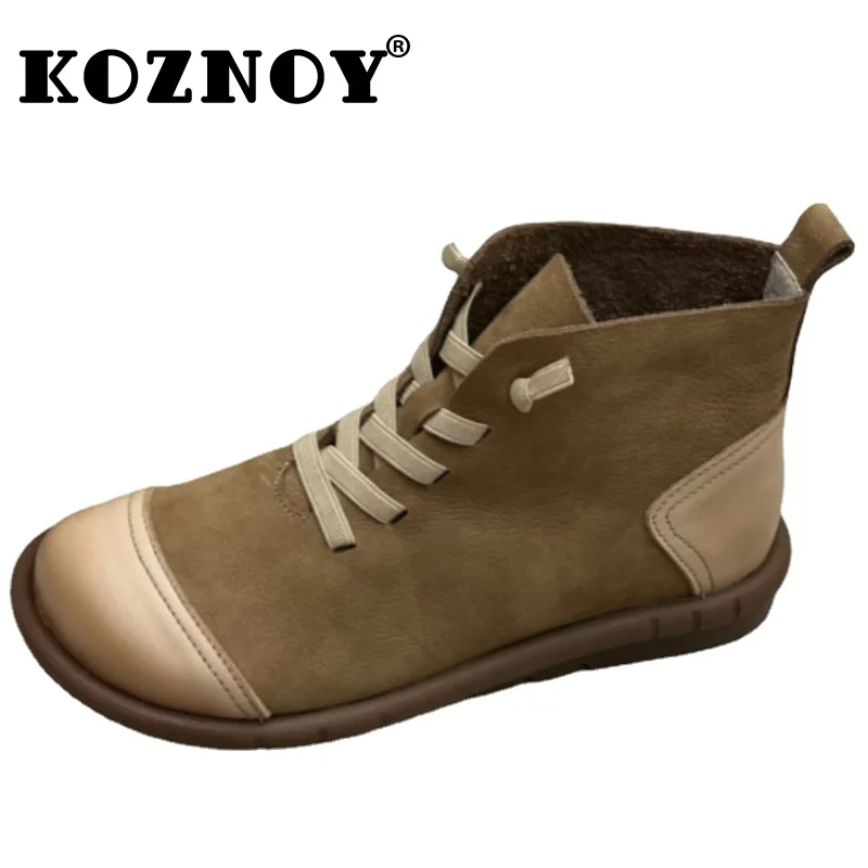 

Koznoy 3cm Cow Suede Genuine Leather Warm Booties Ankle Rubber Comfy Loafer Wedge Spring Winter Plush Women Autumn Flats Shoes