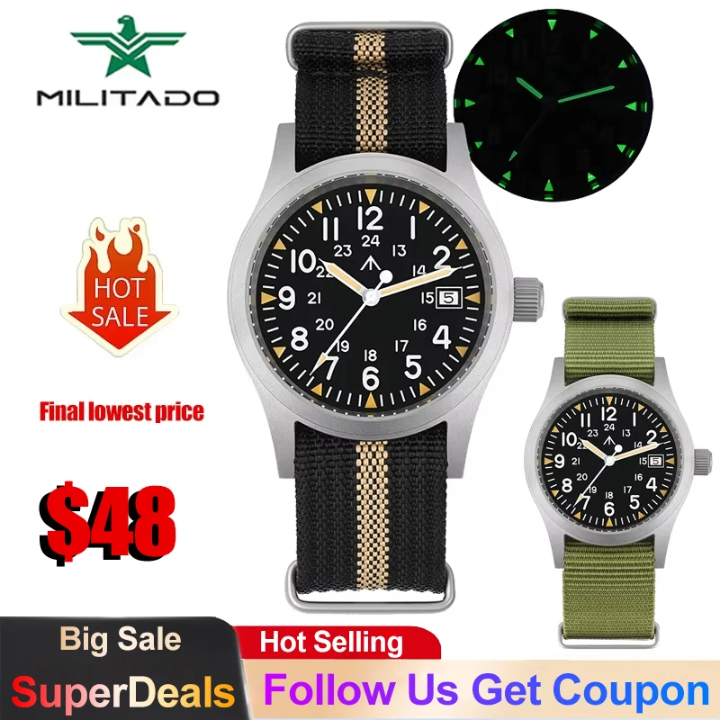 Militado ML05 38mm Quartz Watch Ronda 515 Movement Watches Domed Sapphire Crystal Luminous 100m Waterproof Watches