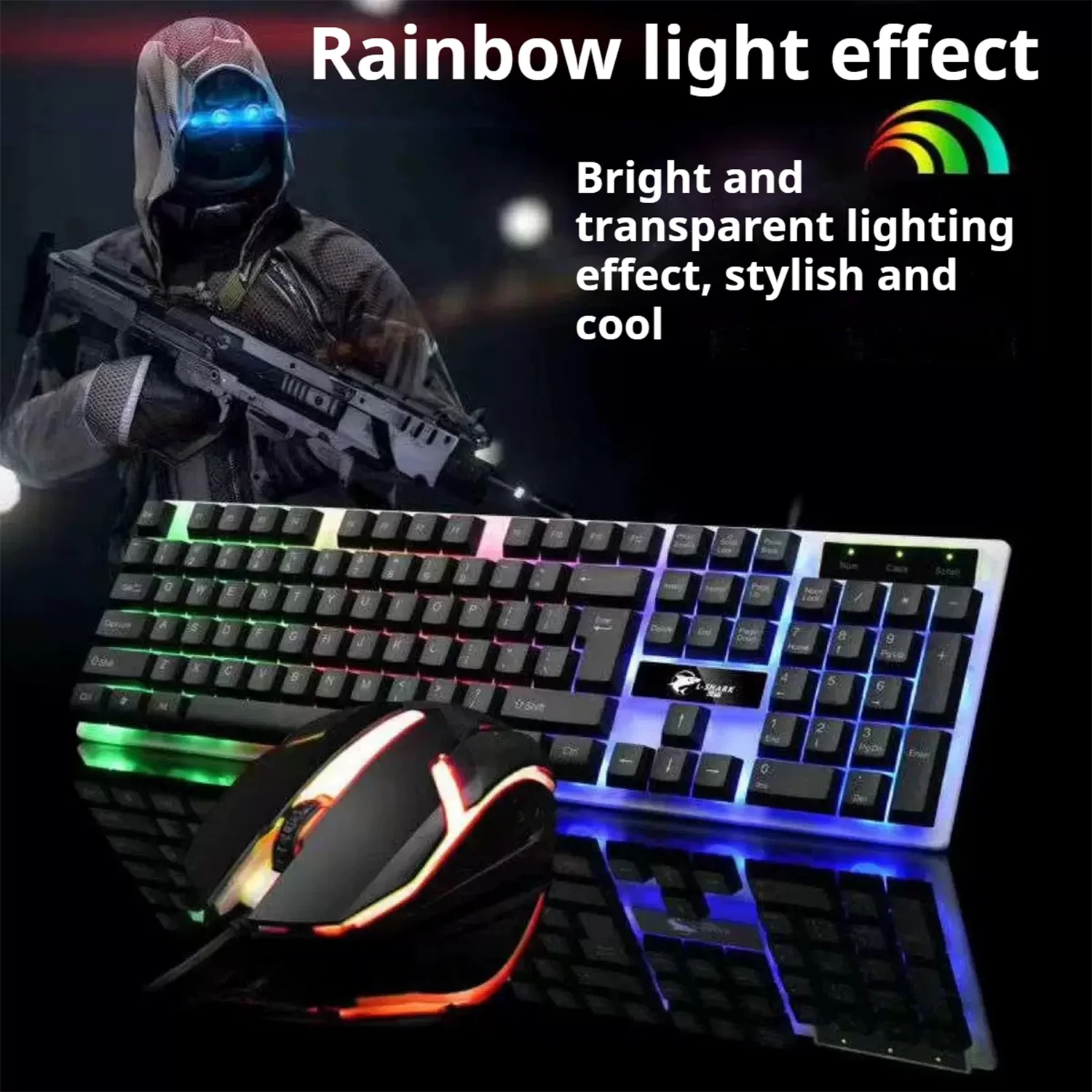 Teclado y ratón para jugadores, teclado para juegos de PC, teclado retroiluminado RGB, teclas de goma, teclado Inglés con cable, ratón para jugadores