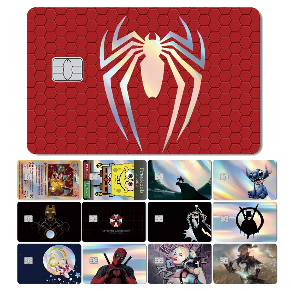 Magic Shark Holographic Laser Spiderman Stitch Iron Man Anime Debit Credit Card Film Skin Cover Sticker