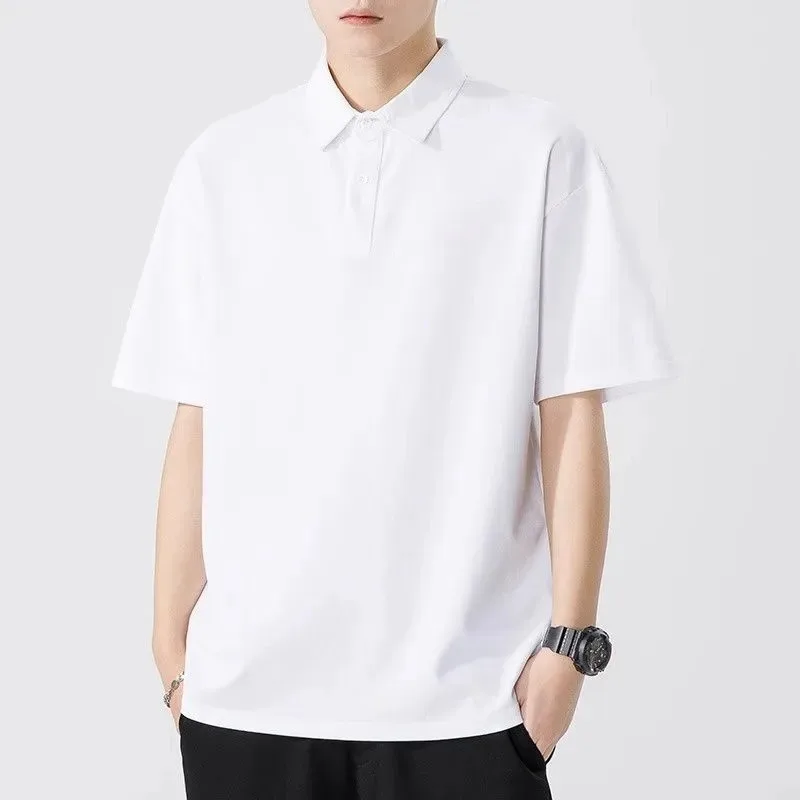 

Мужская летняя рубашка-поло однотонная, американского стиля, с отложным воротником, с коротким рукавом