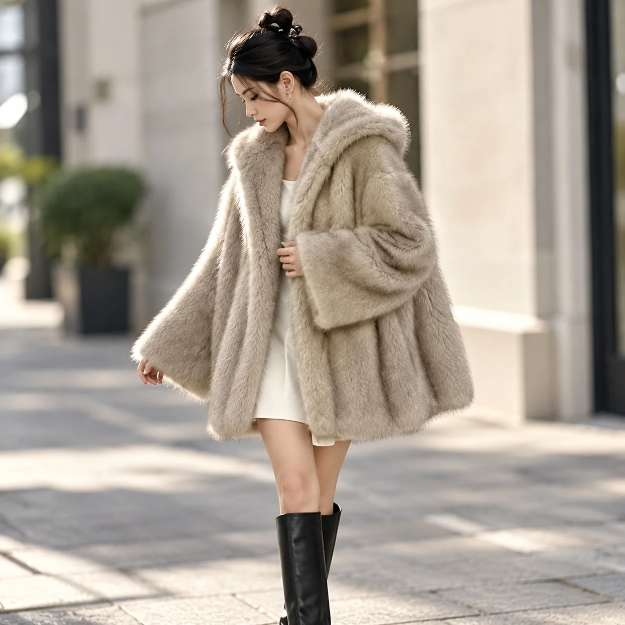 No Hood Long Length Coat Women Coat with Princess Sleeve Spring Season Sexy Long Sleeve Elegant Style Jacket Commuter Chic