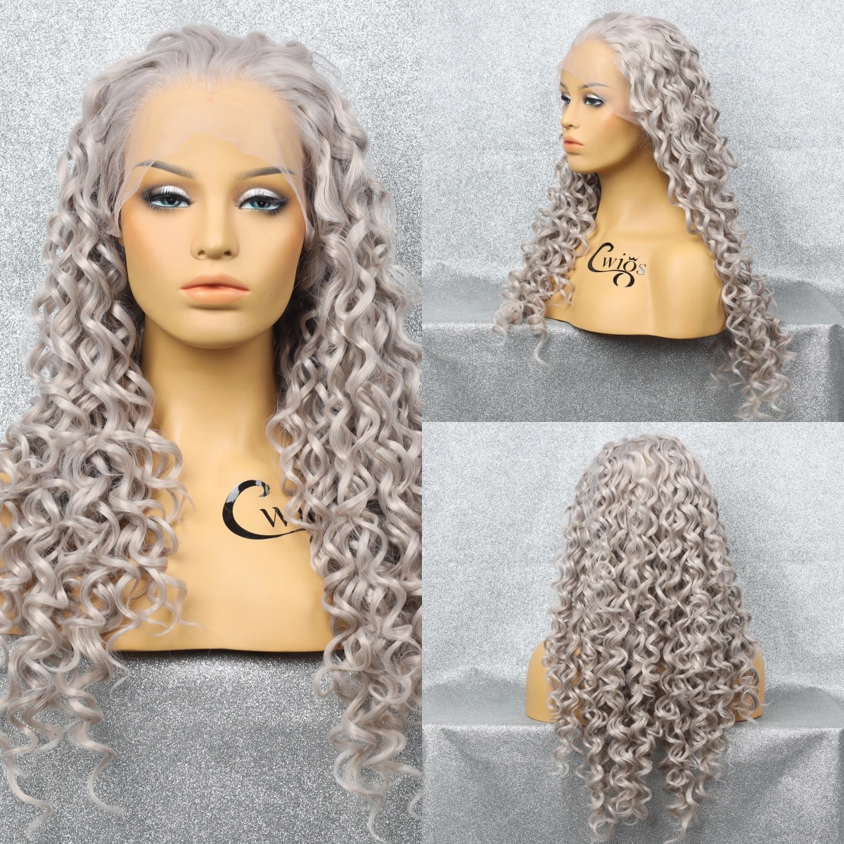 

HD 13*4Front Lace Synthetic Grey Long Curly Wig Fashionable Age-reducing Mesh Cap Breathable Lightweight Cosplay Wig