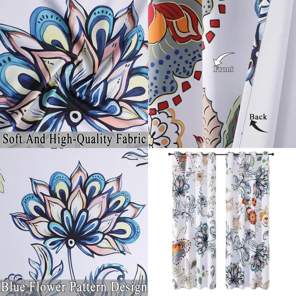 

Плотные шторы с весенним цветочным узором, длина 102, комплект из 2 панелей для гостиной, термоизолированные с втулкой, 52x102 дюйма