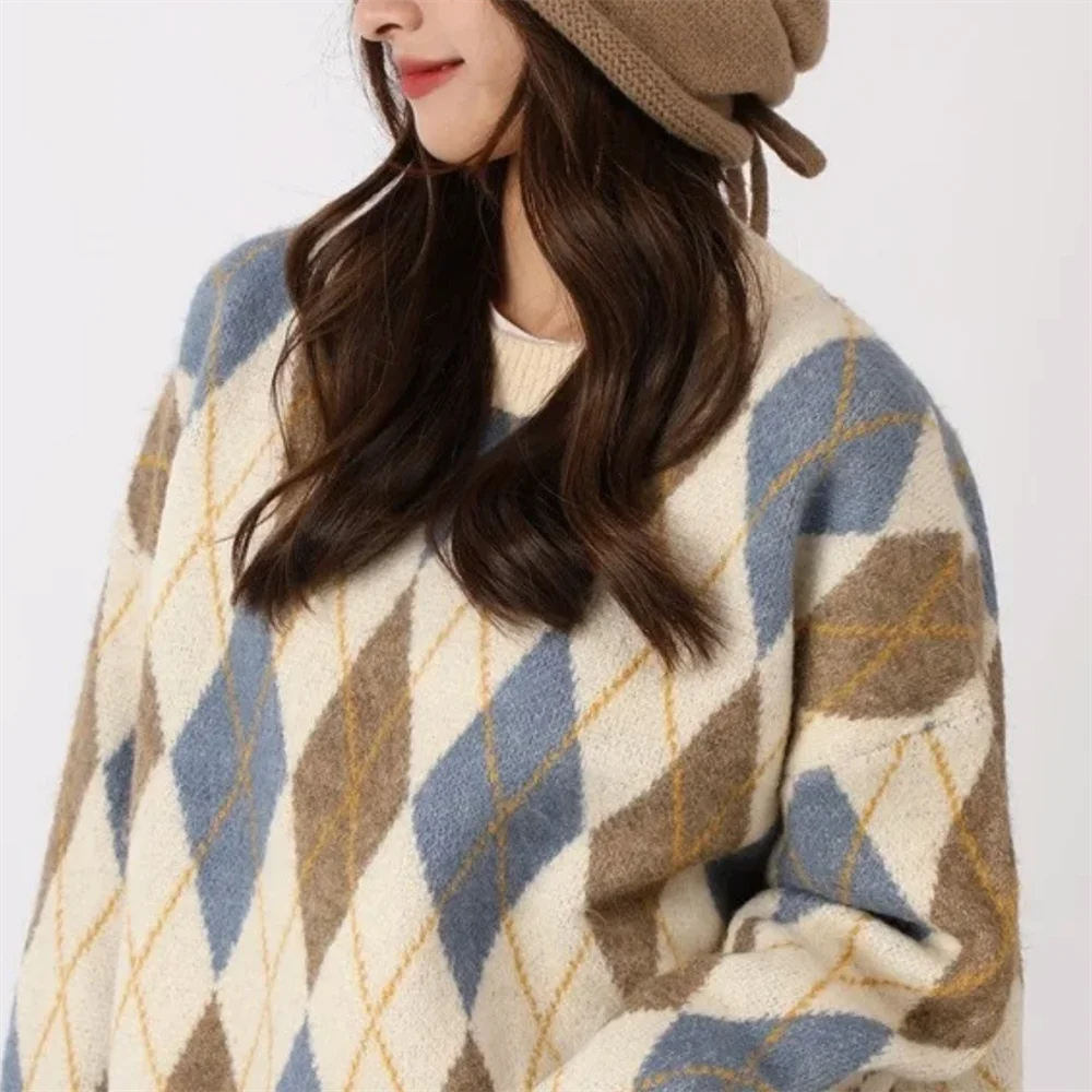 

Classic Knitted Long Sve Crew Ne Sweater id Pattern Lazy College Sle Retro cy Wind Basic pe Women's Sweater