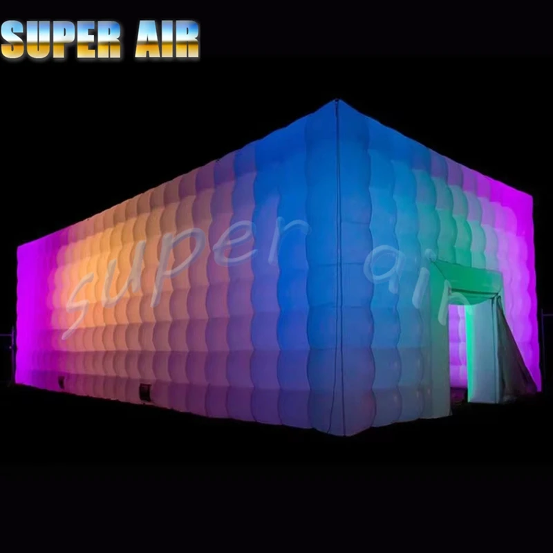 Hot sale 8x8x4m white inflatable night disco cube party tent cube inflatable square tent with colorful lighting