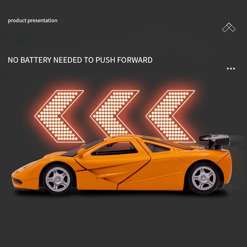 Simulation 1/36 McLaren F1 1993 Vintage Alloy Model Children's Sound and Light Pull Back Boy Car Toy Gift Collection Miniature