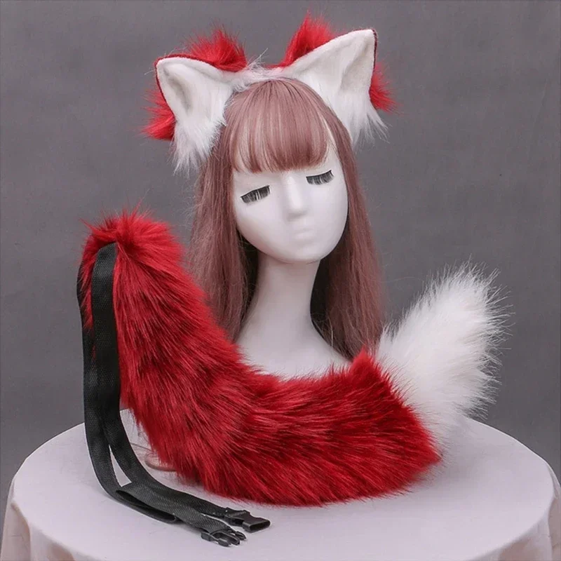 Creative Simulation Animal Cosplay Props Husky Dog Ears Headband Plush Tail Set Hair Accessories For Halloween Christmas MN1