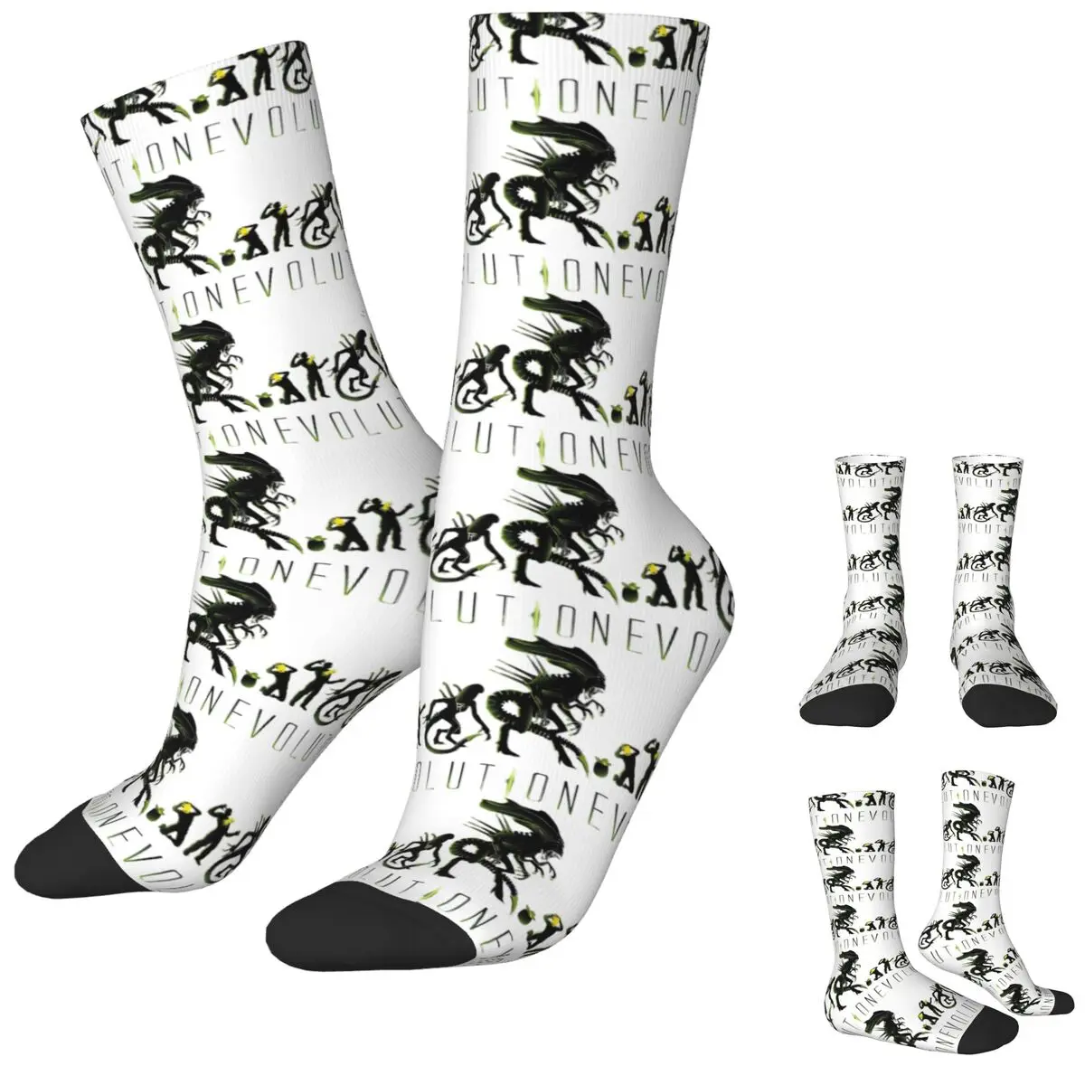 Cool Alien Xenomorph Evolution Skateboard Socks Polyester Crew Socks for Women Men