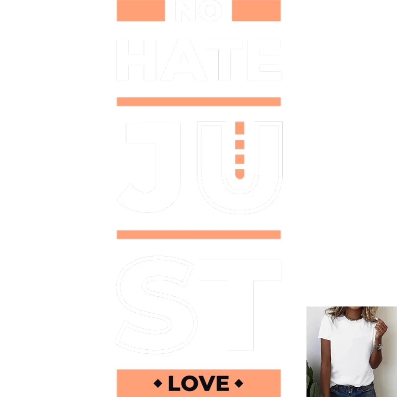 Trendy Slogan Heat Transfer White Ink Iron - on Patch, Personalized 'NO HATE JUST LOVE' Pattern, Suitable for T - shirts/Canvas