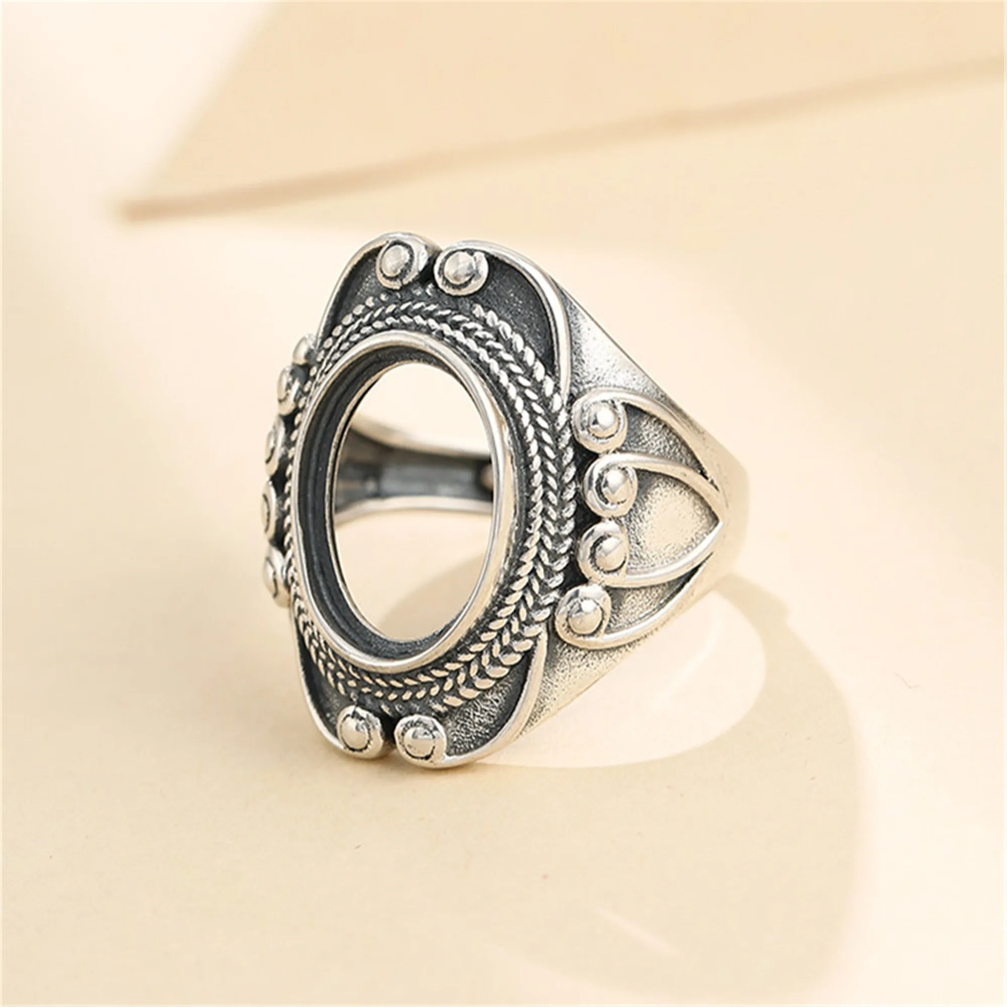 

Ring Blank for 10x14mm Oval Cabochons Antique Style Thai Sterling Silver Adjustable Ring Base SR0416