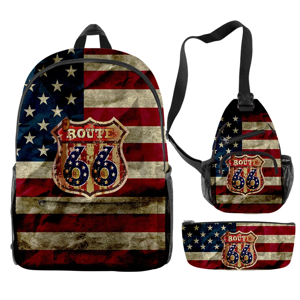 

Popular Fashion Funny route 66 3D Print 3pcs/Set pupil School Bags Trendy Travel Laptop Backpack Chest Bag Pencil Case