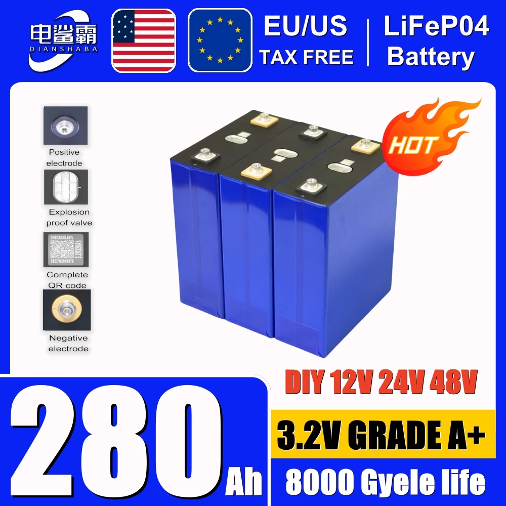 真新しい A グレード LiFePO4 3.2V 280Ah 8000 サイクル充電式バッテリー DIY 12V 24V RV 電気自動車ソーラーシステムに適しています