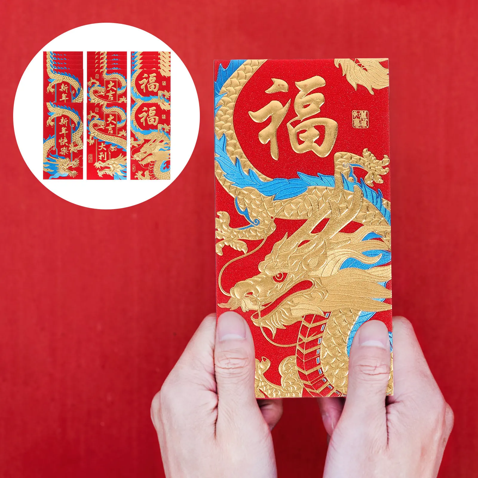 

18 шт. Китайские красные конверты с креативным узором дракона, красные пакеты для денег на Весенний фестиваль, конверты для денежных подарков на Лунный Новый год