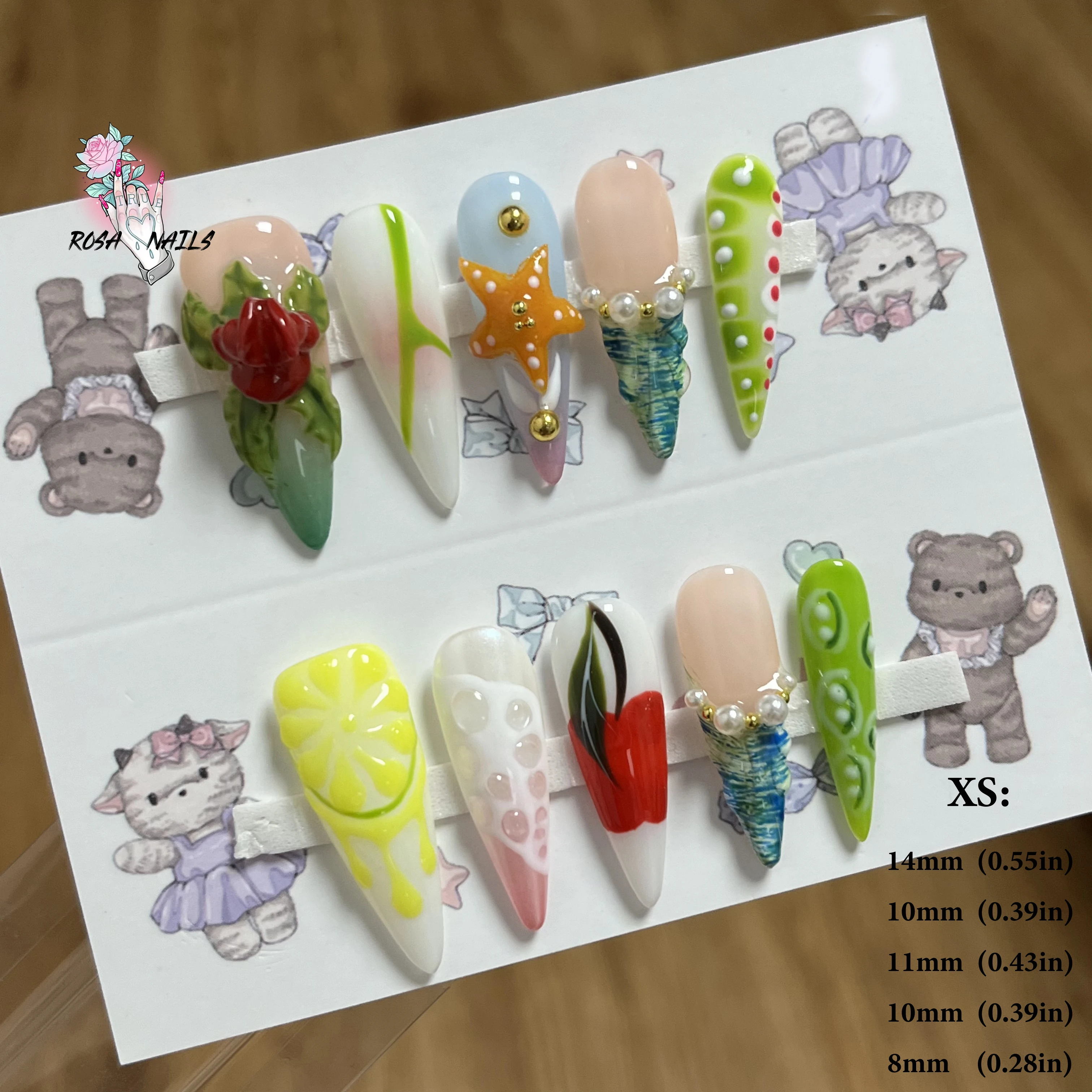 エクストラロングスクエアネイルチップ,手作りプレス,3Dフラワー